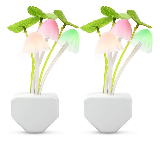GLUN Magic 3D LED Night Lamp with Plug Smart Sensor auto On/Off and Color Change Mushroom Flowers Beautiful Illumination Home Decoration Lights for Bedroom Corridor (Multicolour) (Set of 2)