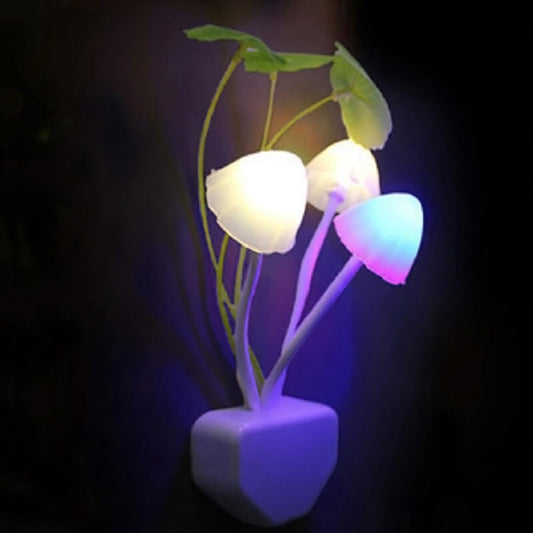 GLUN Magic 3D LED Night Lamp with Plug Smart Sensor auto On/Off and Color Change Mushroom Flowers Beautiful Illumination Home Decoration Lights for Bedroom Corridor (Multicolour) (Set of 2)