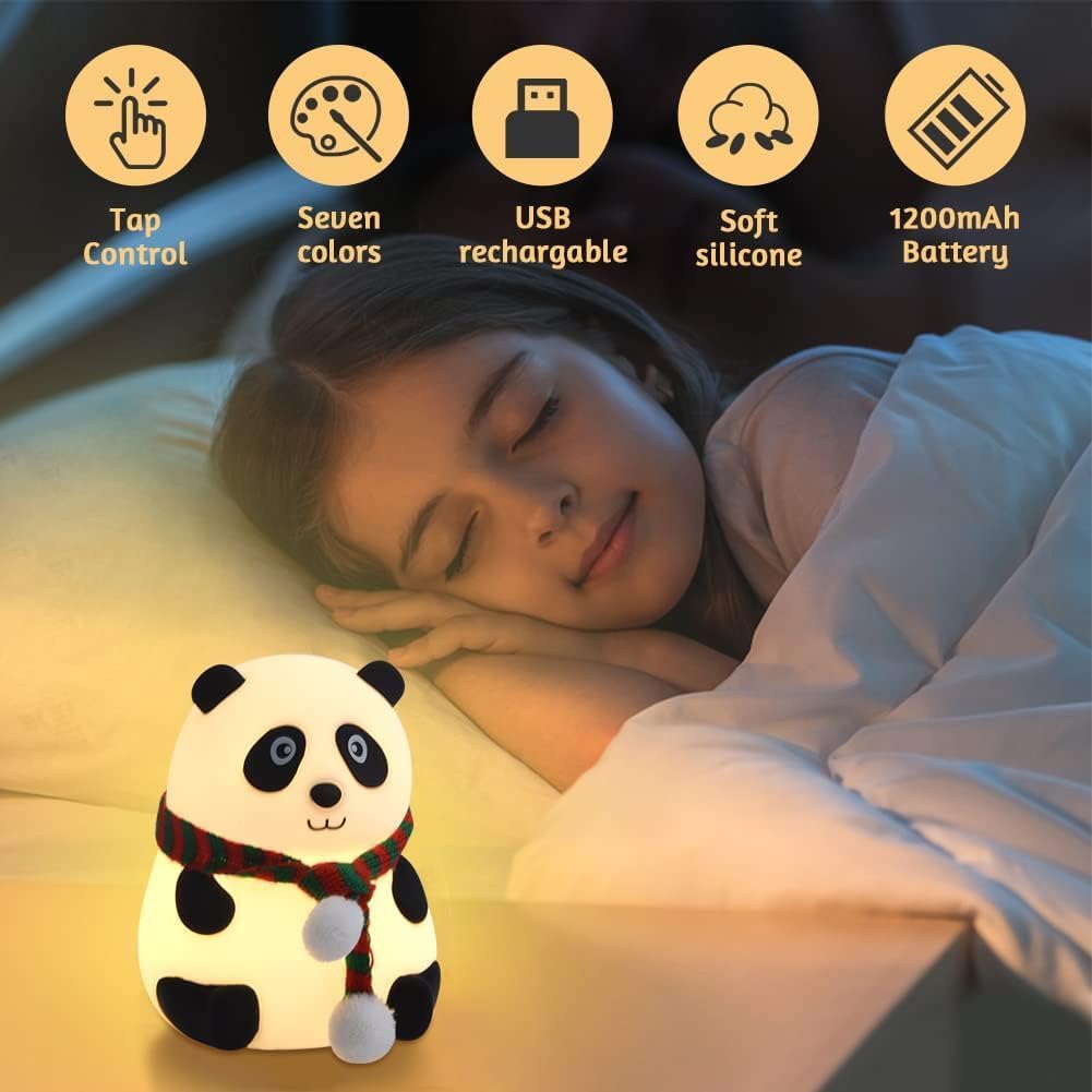 NYRWANA Panda Lamp, Panda Light, Night Lamp for Bedroom, Panda Night Lamp, Night Lamp for Kids, Valentine Gift for Girlfriend, BPA-Free Silicone Lamp, Rechargeable, Open Eye (Multicolor)