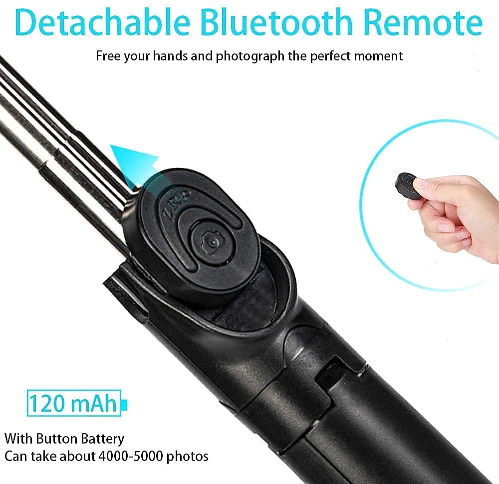 TYROCX R1s Latest Bluetooth Selfie Sticks with Remote and Selfie Light, 3-in-1 Multifunctional Selfie Stick Tripod Stand Mobile Stand Compatible with All Phones (Black) Pack f 1