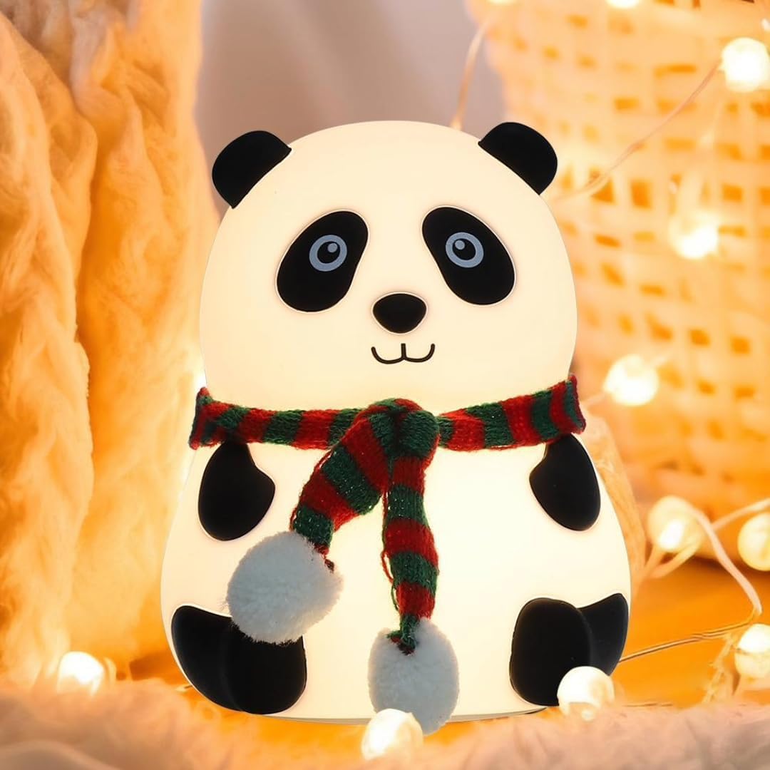 NYRWANA Panda Lamp, Panda Light, Night Lamp for Bedroom, Panda Night Lamp, Night Lamp for Kids, Valentine Gift for Girlfriend, BPA-Free Silicone Lamp, Rechargeable, Open Eye (Multicolor)