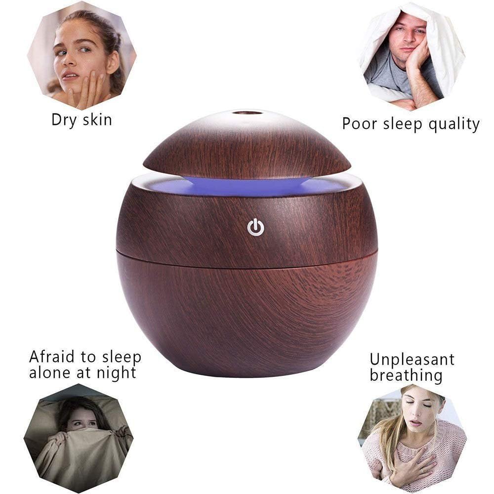 Wooden Style Ultrasonic Cool Mist Humidifier for Room Moisture| Aroma Diffuser| Essential Oil Diffuser| Perfume Fragrance Freshener| Colourful Light| Auto Shut-Off| Car, Room Moisture| 200ml| Black