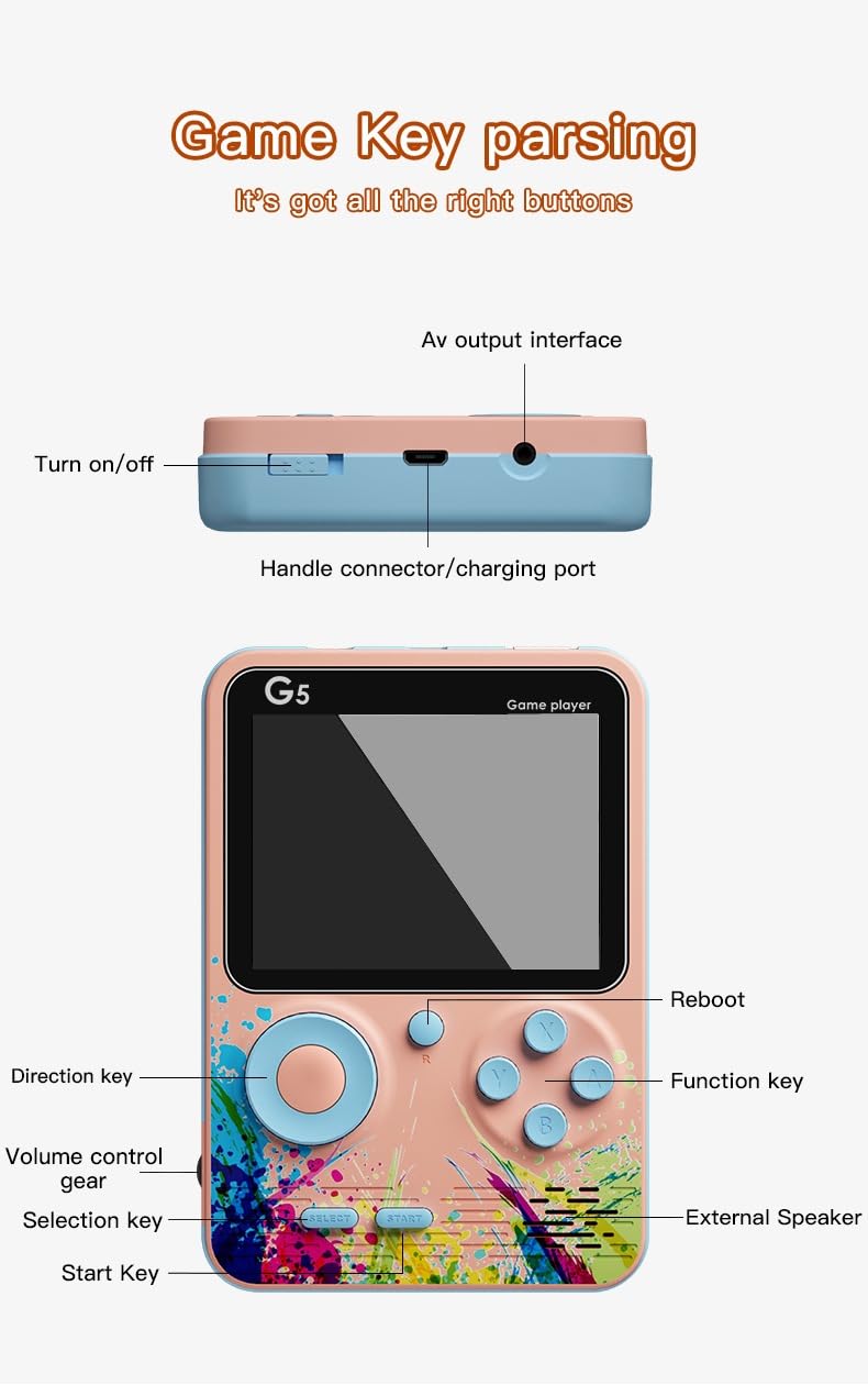 Like Star® G5 500 in 1 Retro Game Box, Best Birthday/Return Gift for Kids, 500 Games Like Contra, Tank, Bomber Man, etc., Handheld Classic Game PAD Can Play On TV, Only for 1 Player. (Green Blue)