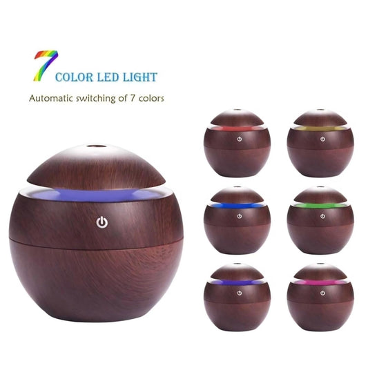 Wooden Style Ultrasonic Cool Mist Humidifier for Room Moisture| Aroma Diffuser| Essential Oil Diffuser| Perfume Fragrance Freshener| Colourful Light| Auto Shut-Off| Car, Room Moisture| 200ml| Black