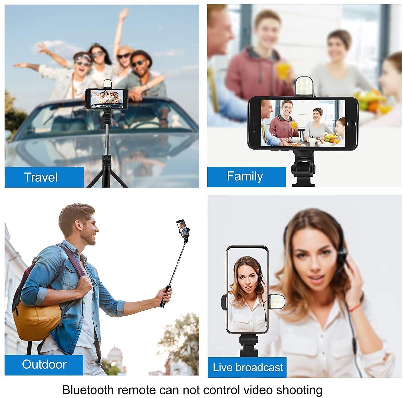 TYROCX R1s Latest Bluetooth Selfie Sticks with Remote and Selfie Light, 3-in-1 Multifunctional Selfie Stick Tripod Stand Mobile Stand Compatible with All Phones (Black) Pack f 1