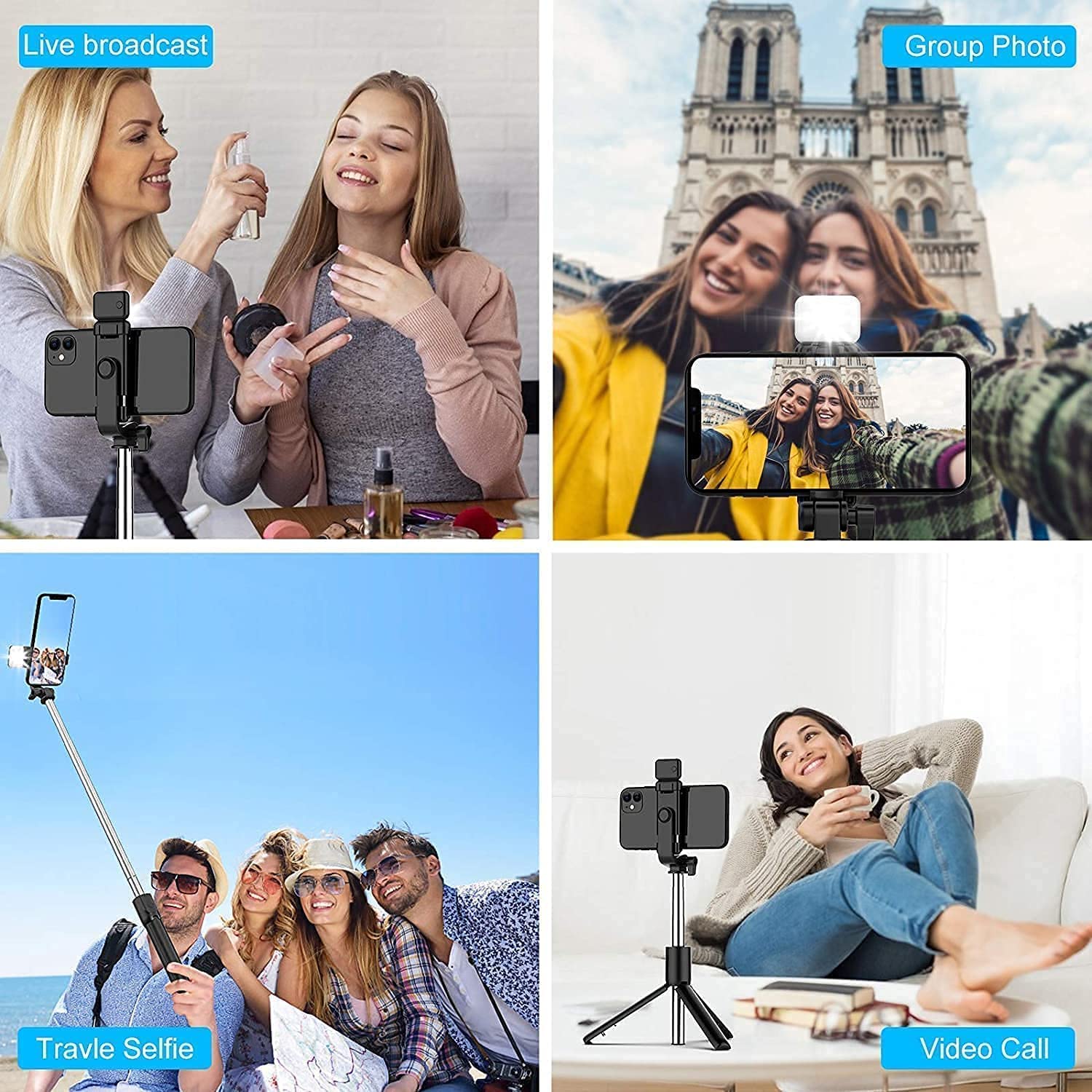 TYROCX R1s Latest Bluetooth Selfie Sticks with Remote and Selfie Light, 3-in-1 Multifunctional Selfie Stick Tripod Stand Mobile Stand Compatible with All Phones (Black) Pack f 1
