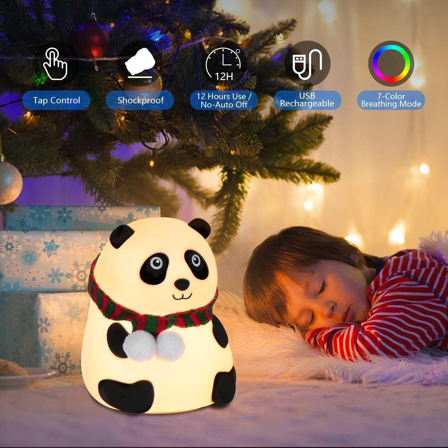 NYRWANA Panda Lamp, Panda Light, Night Lamp for Bedroom, Panda Night Lamp, Night Lamp for Kids, Valentine Gift for Girlfriend, BPA-Free Silicone Lamp, Rechargeable, Open Eye (Multicolor)