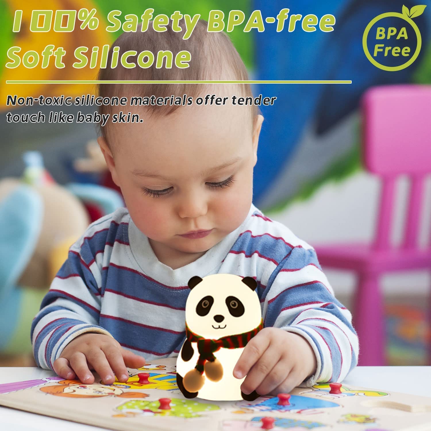 NYRWANA Panda Lamp, Panda Light, Night Lamp for Bedroom, Panda Night Lamp, Night Lamp for Kids, Valentine Gift for Girlfriend, BPA-Free Silicone Lamp, Rechargeable, Open Eye (Multicolor)