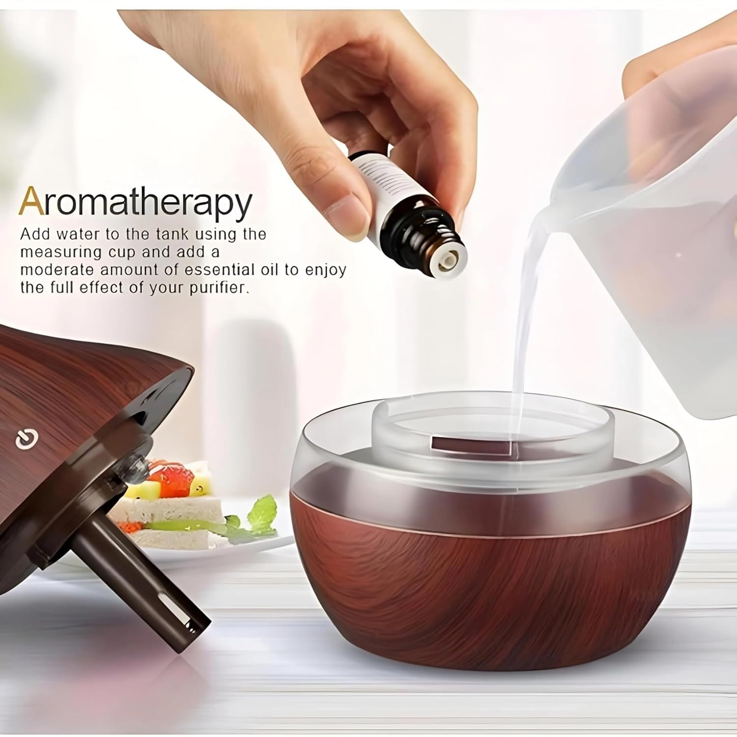 Wooden Style Ultrasonic Cool Mist Humidifier for Room Moisture| Aroma Diffuser| Essential Oil Diffuser| Perfume Fragrance Freshener| Colourful Light| Auto Shut-Off| Car, Room Moisture| 200ml| Black