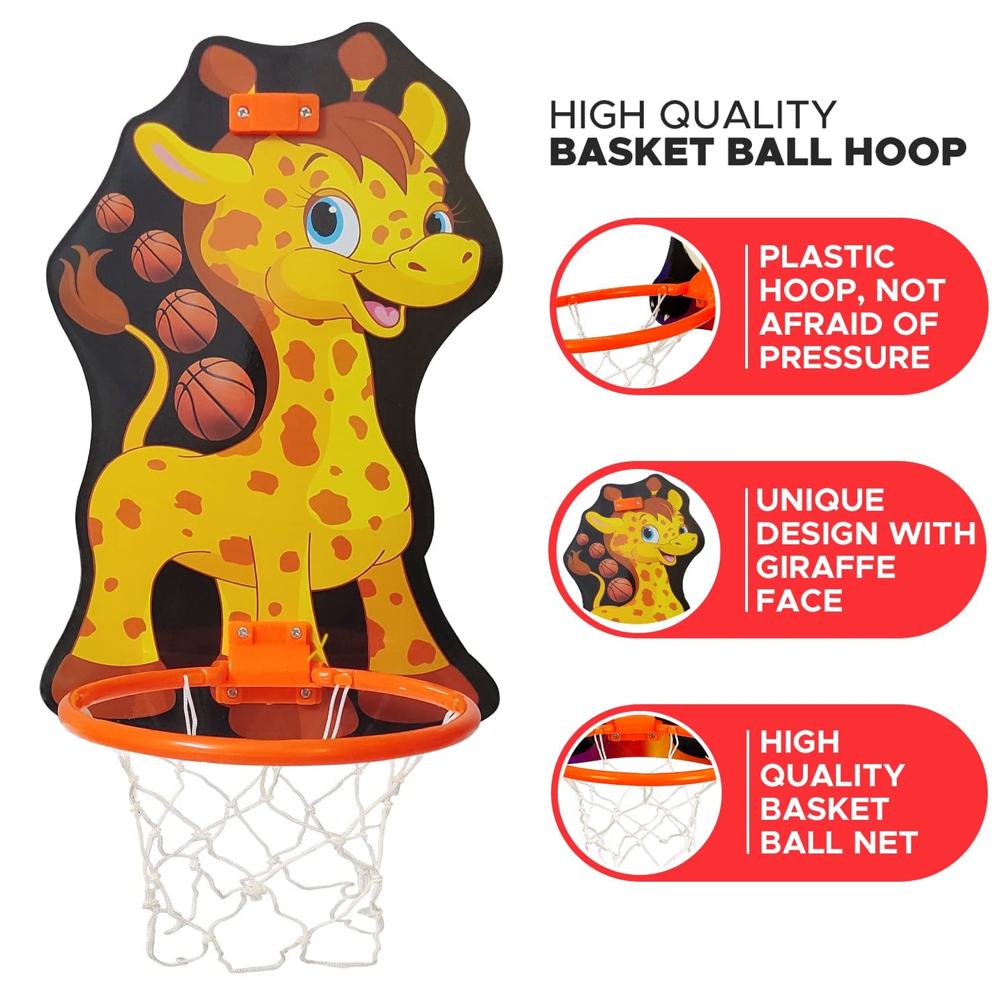 OrangeKart Mini Dunkers Giraffe Basketball Set – Indoor & Outdoor Wall-Mount Kit for Kids (Ages 4-10)