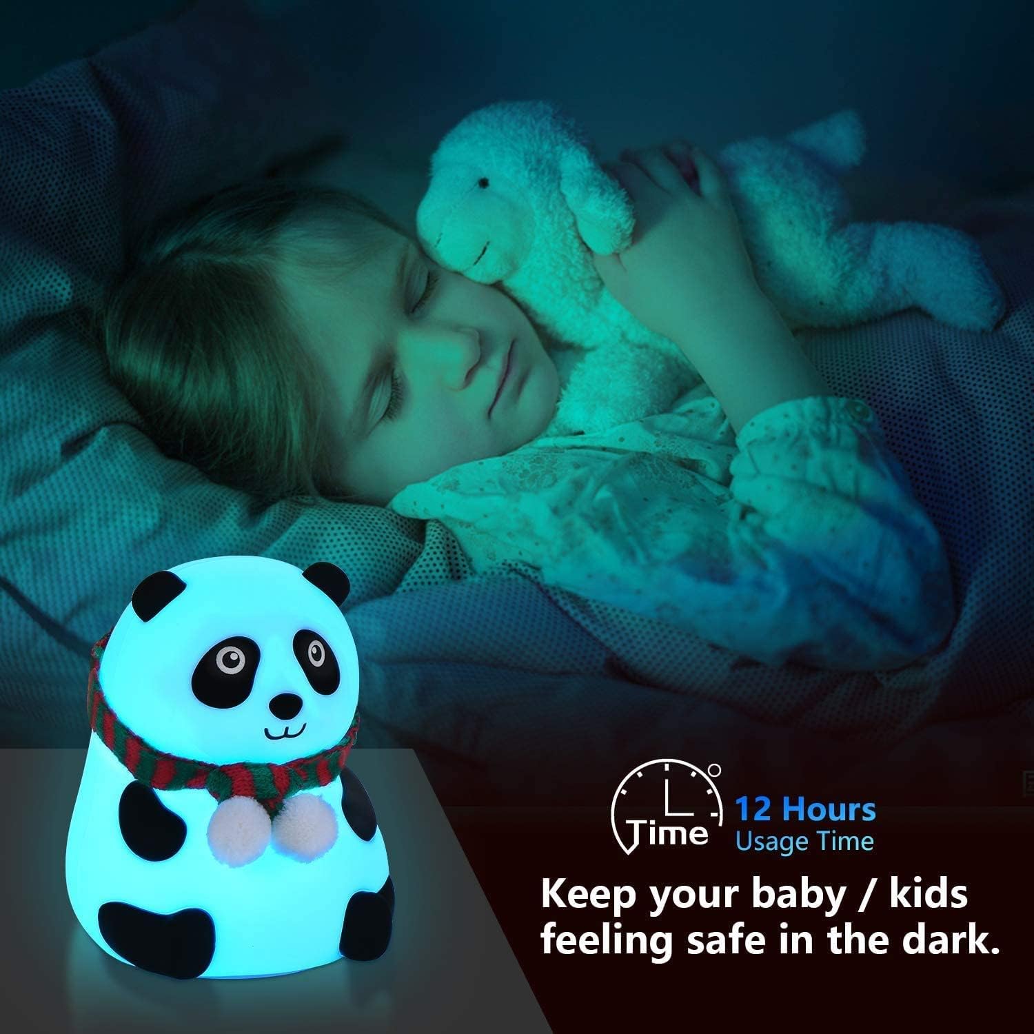 NYRWANA Panda Lamp, Panda Light, Night Lamp for Bedroom, Panda Night Lamp, Night Lamp for Kids, Valentine Gift for Girlfriend, BPA-Free Silicone Lamp, Rechargeable, Open Eye (Multicolor)