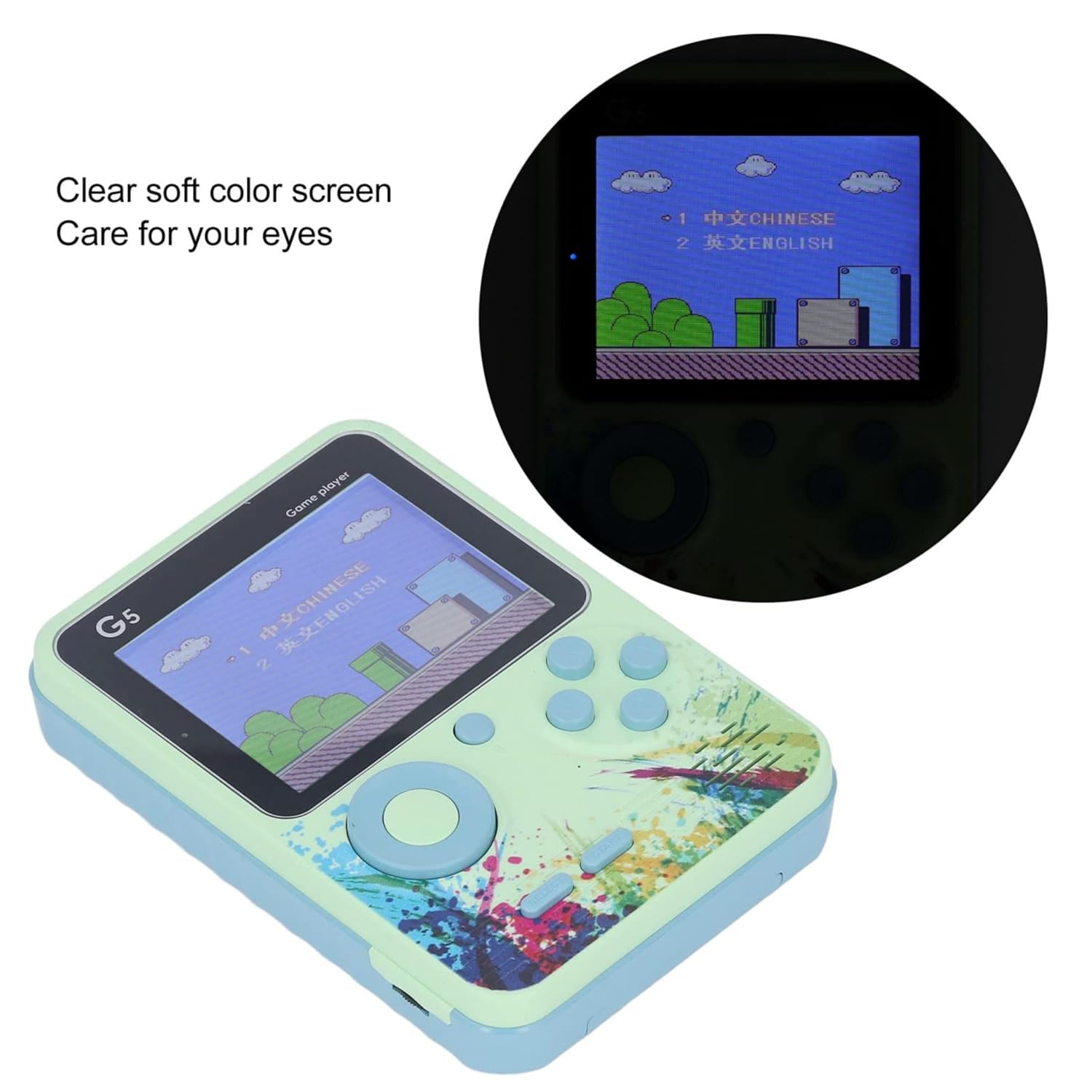 Like Star® G5 500 in 1 Retro Game Box, Best Birthday/Return Gift for Kids, 500 Games Like Contra, Tank, Bomber Man, etc., Handheld Classic Game PAD Can Play On TV, Only for 1 Player. (Green Blue)