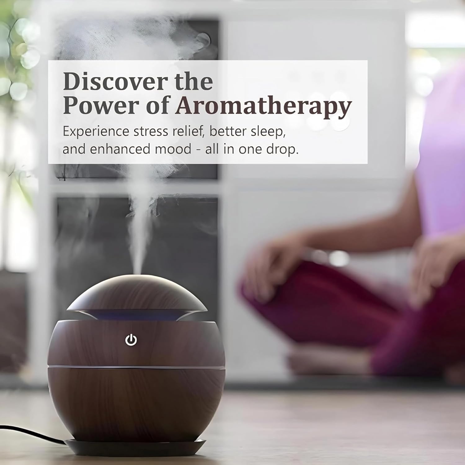 Wooden Style Ultrasonic Cool Mist Humidifier for Room Moisture| Aroma Diffuser| Essential Oil Diffuser| Perfume Fragrance Freshener| Colourful Light| Auto Shut-Off| Car, Room Moisture| 200ml| Black