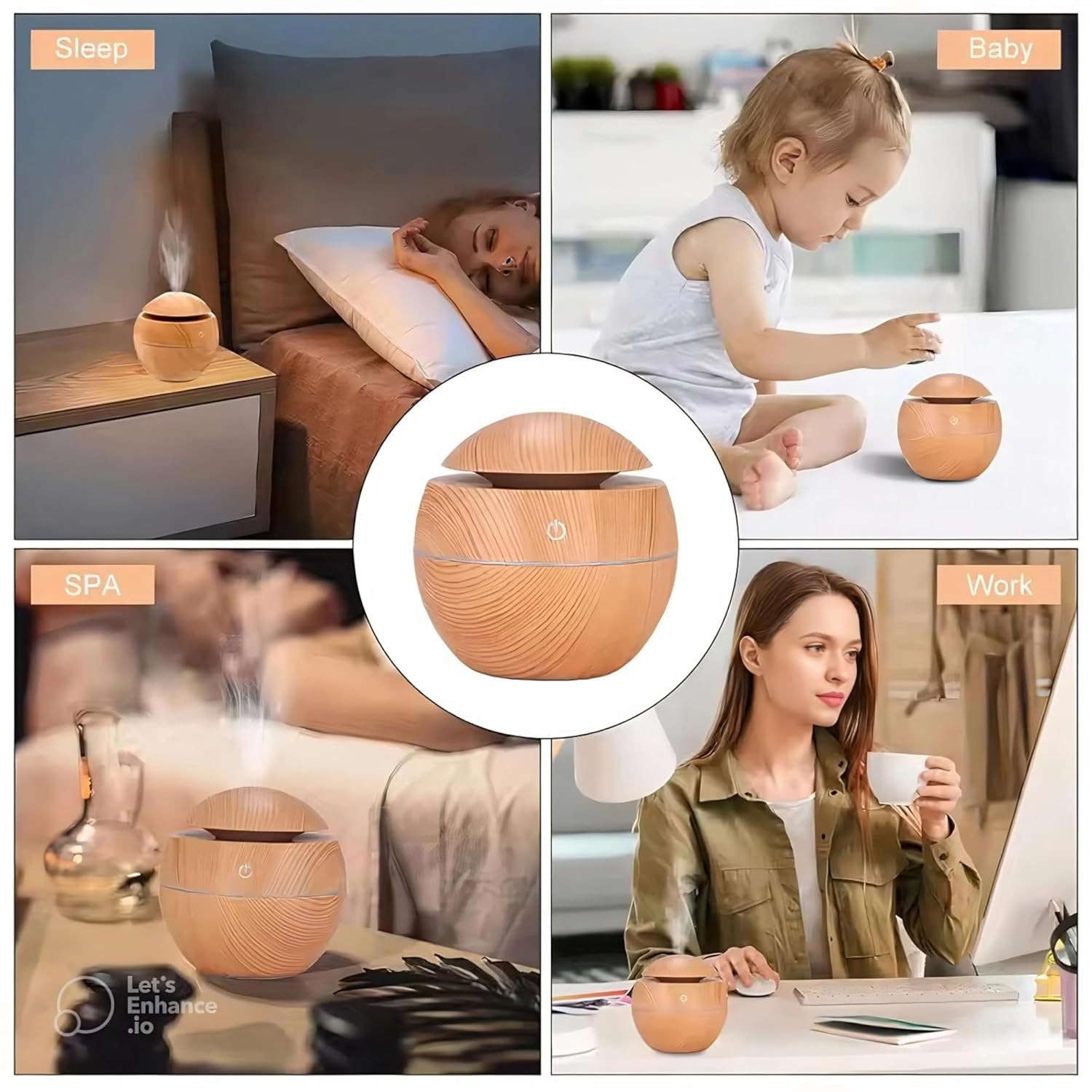 Wooden Style Ultrasonic Cool Mist Humidifier for Room Moisture| Aroma Diffuser| Essential Oil Diffuser| Perfume Fragrance Freshener| Colourful Light| Auto Shut-Off| Car, Room Moisture| 200ml| Black