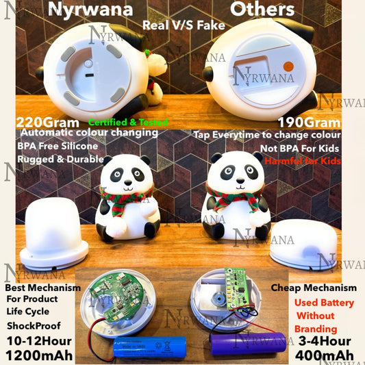 NYRWANA Panda Lamp, Panda Light, Night Lamp for Bedroom, Panda Night Lamp, Night Lamp for Kids, Valentine Gift for Girlfriend, BPA-Free Silicone Lamp, Rechargeable, Open Eye (Multicolor)