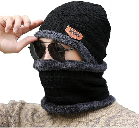Parv International Woolen Winter Cap with Neck Warmer | Unisex Thermal Beanie for Men & Women (Multi-Color)